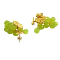 Resin Earring, Brass, with Resin, Grape, 18K gold plated, for woman, more colors for choice, 21x34mm, Sold By Pair