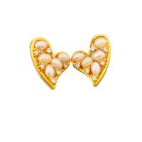Boucles d'oreilles en perles d'eau douce, laiton, avec perle d'eau douce cultivée, coeur, Plaqué d'or 18K, pour femme & avec strass, 17.10x20mm, Vendu par paire