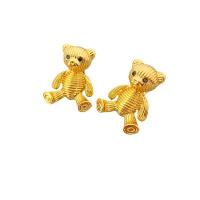 Brass Stud Earring Bear 18K gold plated for woman & with rhinestone Sold By Pair