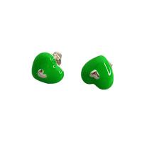 Brass Stud Earring, Heart, plated, for woman & enamel, more colors for choice, 10.70x10.50mm, Sold By Pair