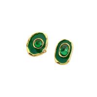 Natural Gemstone Earrings Brass with Gemstone 18K gold plated for woman & enamel & with rhinestone 13.9*15.5mm 10mm Sold By Pair