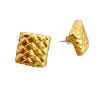 Brass Stud Earring, Square, 18K gold plated, for woman, 16.50mm, Sold By Pair