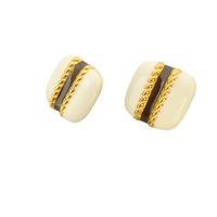Brass Stud Earring, Square, 18K gold plated, for woman & enamel, white and black, 19mm, Sold By Pair