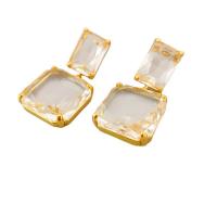 Brass Drop Earring, 18K gold plated, for woman & with rhinestone, 18.70x36.80mm, Sold By Pair