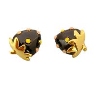 Brass Stud Earring with Resin Strawberry 18K gold plated for woman black Sold By Pair
