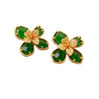 Brass Stud Earring, Flower, 18K gold plated, for woman & with rhinestone, more colors for choice, 25x27.20mm, Sold By Pair