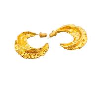 Brass Stud Earring, Moon, 18K gold plated, for woman & hammered, 23x24mm, Sold By Pair