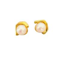 Brass Stud Earring, with Plastic Pearl, 18K gold plated, for woman, 14mm, Sold By Pair