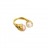 Freshwater Pearl Finger Ring Brass with Freshwater Pearl 18K gold plated Adjustable & for woman Sold By PC