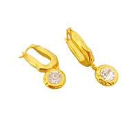 Brass Drop Earring, 18K gold plated, for woman & with rhinestone, 50mm, Sold By Pair