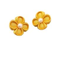 Brass Stud Earring, with Plastic Pearl, Flower, 18K gold plated, for woman, 24mm, Sold By Pair