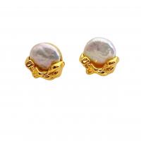 Freshwater Pearl Earrings, Brass, with Freshwater Pearl, 18K gold plated, for woman, 14.20mm, Sold By Pair