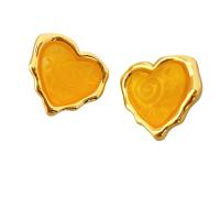 Brass Stud Earring, with Resin, Heart, 18K gold plated, for woman, 31mm, Sold By Pair