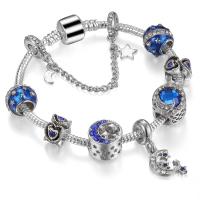 European Armband, Zinklegierung, mit Kristall, plattiert, unterschiedliche Länge der Wahl & für Frau & Emaille & mit Strass, blau, verkauft von PC