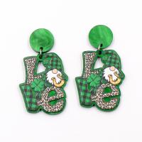 Boucle d'oreille bijoux acrylique, bijoux de mode & pour femme, vert, 35x27mm, Vendu par paire