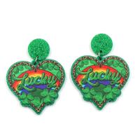 Boucle d'oreille bijoux acrylique, coeur, bijoux de mode & pour femme, vert, 32x35mm, Vendu par paire