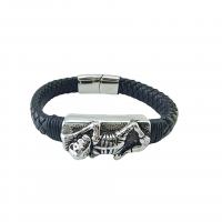 PU Leather Cord Bracelets Titanium Steel with leather cord fashion jewelry & Unisex black Inner Approx 55mm Sold By PC