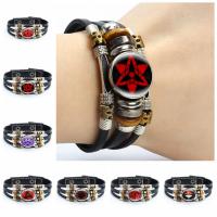 PU Leather Cord Bracelets, Tibetan Style, with PU Leather & Glass, fashion jewelry & multilayer & Unisex & different designs for choice, black, nickel, lead & cadmium free, Length:Approx 8.07 Inch, Sold By PC