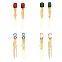 Fashion Fringe Earrings, Brass, with Cubic Zirconia, 18K gold plated, for woman, more colors for choice, nickel, lead & cadmium free, 11x83mm, Sold By Pair