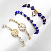 Evil Eye Jewelry Bracelet, Brass, with Resin & Plastic Pearl, 18K gold plated, different styles for choice & micro pave cubic zirconia & for woman, more colors for choice, nickel, lead & cadmium free, 16x23mm, Length:Approx 23 cm, Sold By PC