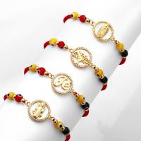 Evil Eye Jewelry Bracelet, Brass, with Polyester Cord & Shell & Resin, Flat Round, 18K gold plated, Adjustable & different designs for choice & micro pave cubic zirconia & for woman, more colors for choice, nickel, lead & cadmium free, 17x23mm, Length:Approx 29 cm, Sold By PC