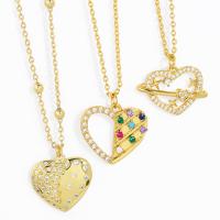 Cubic Zircon Micro Pave Brass Necklace with 5cm extender chain Heart 18K gold plated & micro pave cubic zirconia & for woman & hollow nickel lead & cadmium free Length Approx 45 cm Sold By PC