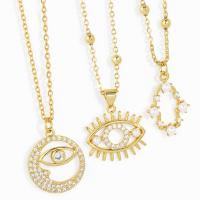 Evil Eye Jewelry Necklace Brass with Plastic Pearl with 5cm extender chain 18K gold plated & micro pave cubic zirconia & for woman & hollow nickel lead & cadmium free Length Approx 45 cm Sold By PC