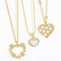 Cubic Zircon Micro Pave Brass Necklace, with Plastic Pearl, with 5cm extender chain, Heart, 18K gold plated, different styles for choice & micro pave cubic zirconia & for woman & hollow, more colors for choice, nickel, lead & cadmium free, 21x20mm, Length:Approx 45 cm, Sold By PC