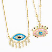 Evil Eye Jewelry Necklace, Brass, with 5cm extender chain, 18K gold plated, different styles for choice & micro pave cubic zirconia & for woman & enamel, more colors for choice, nickel, lead & cadmium free, 24x21mm, Length:Approx 45 cm, Sold By PC