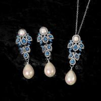 Natural Cultured Freshwater Pearl Jewelry Sets, earring & necklace, Tibetan Style, with Freshwater Pearl, with 2.36inch extender chain, fashion jewelry & different styles for choice & for woman & with rhinestone, nickel, lead & cadmium free, 53x22mm, Length:Approx 18.11 Inch, Sold By Set