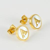 Stainless Steel Stud Earrings 304 Stainless Steel with Shell 18K gold plated fashion jewelry & for woman golden 10mm Sold By Pair