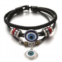 Bracelet Evil Eye bijoux, cuir PU, avec alliage de zinc, bijoux de mode & multicouche & unisexe, noire, Longueur:Environ 8.27 pouce, Vendu par PC