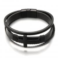 PU Leather Cord Bracelets with Zinc Alloy Cross fashion jewelry & multilayer & for man black Length Approx 8.27 Inch Sold By PC