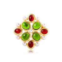 Resin Brooch, Tibetan Style, with Lampwork & Plastic Pearl, gold color plated, fashion jewelry & for woman, golden, nickel, lead & cadmium free, 50x50mm, Sold By PC