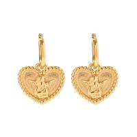 Boucle d'oreille goutte inox, coeur, bijoux de mode & pour femme, doré, 16.50x29mm, Vendu par paire