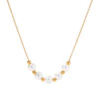 Stainless Steel Jewelry Necklace 314 Stainless Steel with Plastic Pearl with 5cm extender chain Round Vacuum Ion Plating fashion jewelry & for woman golden 7.90mm Length 40 cm Sold By PC