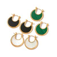Stainless Steel Lever Back Earring 314 Stainless Steel with Malachite & Shell Round Vacuum Ion Plating fashion jewelry & for woman golden Sold By Pair