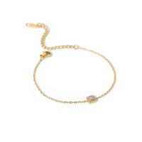 Bijoux bracelet en acier inoxydable, avec 5cm chaînes de rallonge, cadre, bijoux de mode & pavé de micro zircon & pour femme, doré, 6mm, Longueur:16.5 cm, Vendu par PC