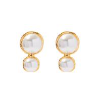 Freshwater Pearl Earrings, Brass, with Freshwater Pearl, gold color plated, fashion jewelry & for woman, nickel, lead & cadmium free, 8.40x14.40mm, Sold By Pair