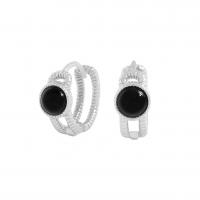 925 Sterling Silver Hoop Earrings, with Black Agate, Korean style & for woman, silver color, 14x7mm, Sold By Pair