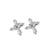 925 Sterling Silver Stud Earrings Cross platinum plated Korean style & for woman & with rhinestone Sold By Pair