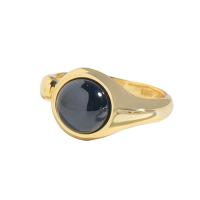 Solidny srebrny pierścień, Srebro 925, ze Agat czarny, Koło, Pozłacane 18K, Koreański styl & regulowany & dla kobiety, 10.50mm, rozmiar:6, sprzedane przez PC