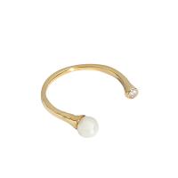 Solidny srebrny pierścień, Srebro 925, ze Shell Pearl, Poszycie złota szampana, Koreański styl & regulowany & mikro utorować cyrkonia & dla kobiety, rozmiar:4-6, sprzedane przez PC