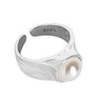 925 Sterling Silver Finger Rings with Plastic Pearl plated Korean style & adjustable & for woman 8.50mm US Ring Sold By PC