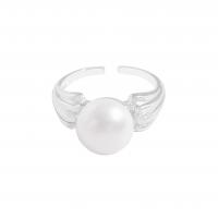 Sterling Silver šperky prst prsten, 925 Sterling Silver, s Shell Pearl, Korejský styl & nastavitelný & pro ženy, stříbro, 10.25mm, Velikost:6.5, Prodáno By PC