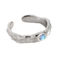 Solidny srebrny pierścień, Srebro 925, ze Moonstone, Platerowane platyną, Koreański styl & regulowany & dla kobiety, 4.50mm, rozmiar:6, sprzedane przez PC