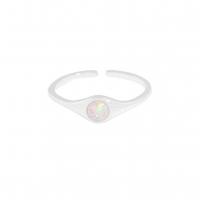 925 Sterling Silver Finger Rings, with Opal, platinum plated, Korean style & adjustable & for woman, 5.24mm, Sold By PC