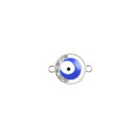 Złe oko wisiorki, Stop cynku, Platerowane w kolorze platyny, DIY & złe oko wzór & emalia & podwójny otwór & pusty, bez zawartości niklu, ołowiu i kadmu, 18x13mm, sprzedane przez PC