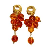Boucles d'oreilles en pierres précieuses, laiton, avec pierre gemme, Plaqué d'or 18K, pour femme, orange rougeâtre, 45mm, Vendu par paire