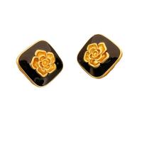 Brass Stud Earring Square 18K gold plated for woman & enamel 19.10mm Sold By Pair